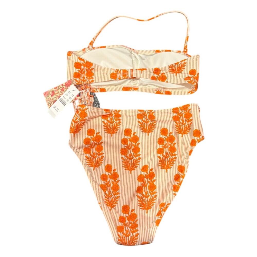 J.Crew x SZ Blockprints Hallie Bandeau Bikini Orange Floral Block Print NWT XS - Picture 2 of 6
